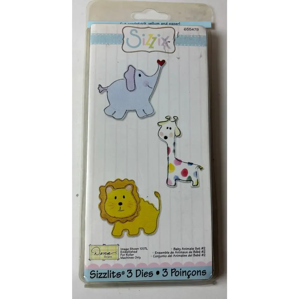 Sizzix Sizzlits Baby Animals #2 Die Set 655479 Elephant Giraffe Lion Dena